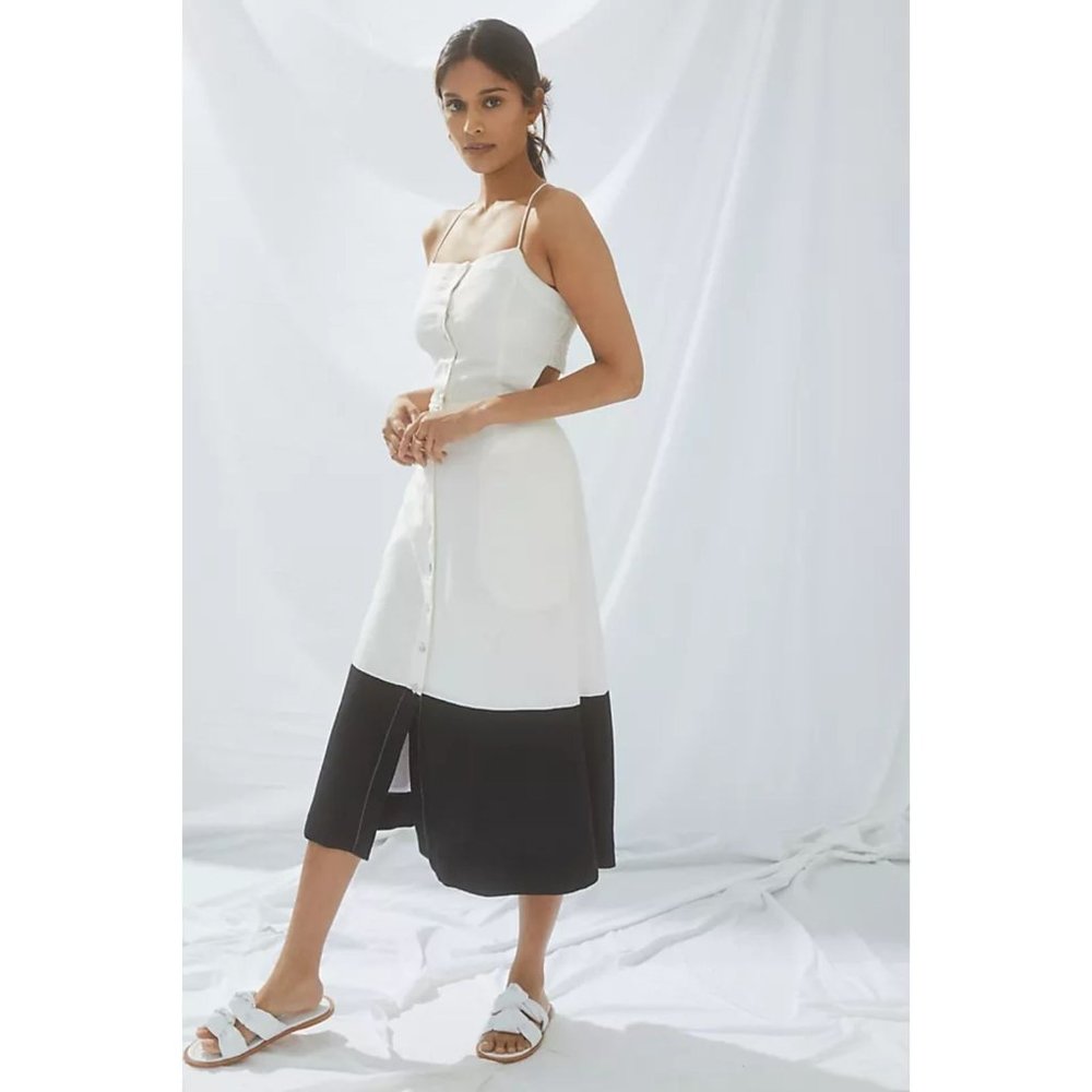 Anthropologie Color block Button Front Midi Dress Maeve